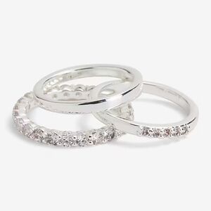 Express 3 Piece Mixed Rhinestone Ring Set - Silver - Size 7